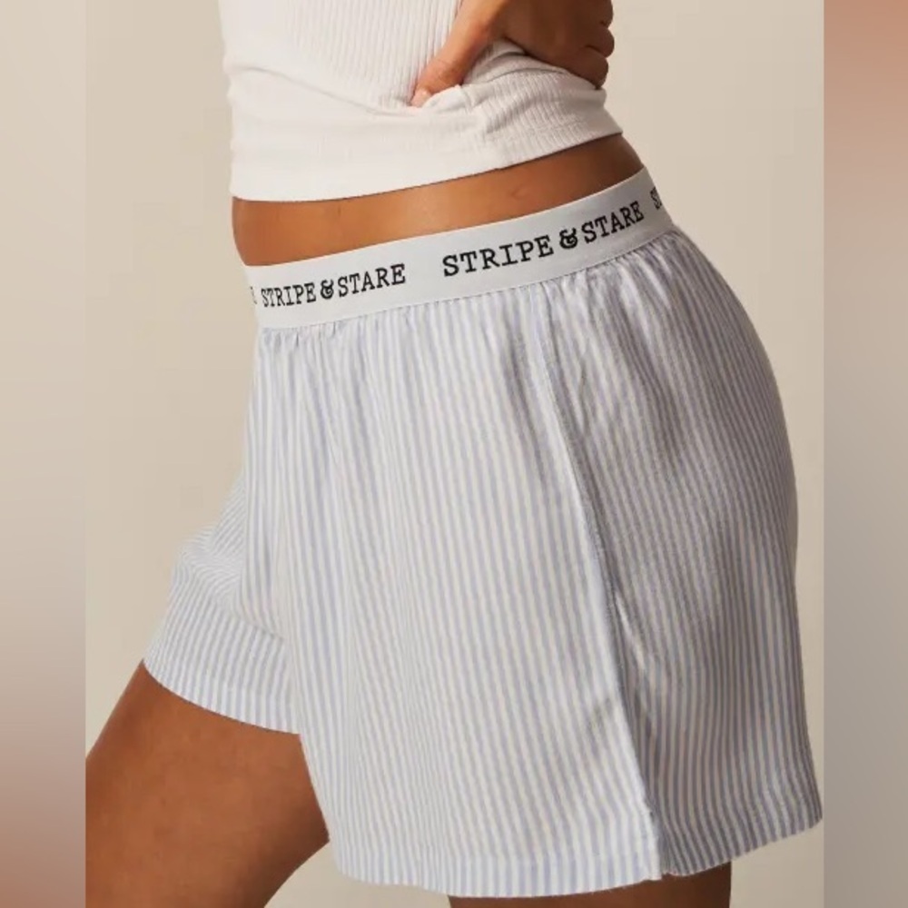 Stripe and Stare Soft Brushed Woven Pajama Shorts Color Blue Stripe Size Small